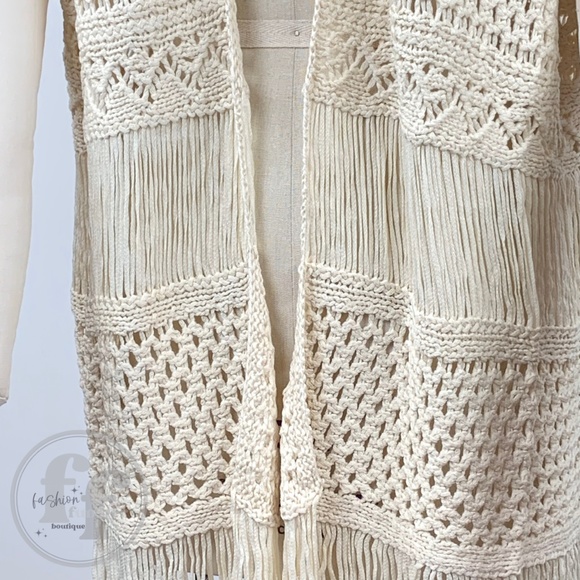 Crochet Knit Fringe Open Front Kimono Cardigan Sweater Shawl Duster Vest Topper - Picture 4 of 11